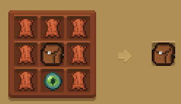 Receta de crafteo de la mochila nivel 2: cuero arriba, mochila nivel 1 y cuero al medio, ojo de ender abajo